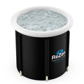 A 3d rendering of a zenpod portable ice bath filled with water and ice.